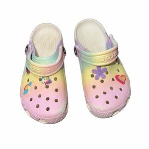 Crocs Classic Clogs Kids J4 Pastel Rainbow Tie-Dye w/ Charms